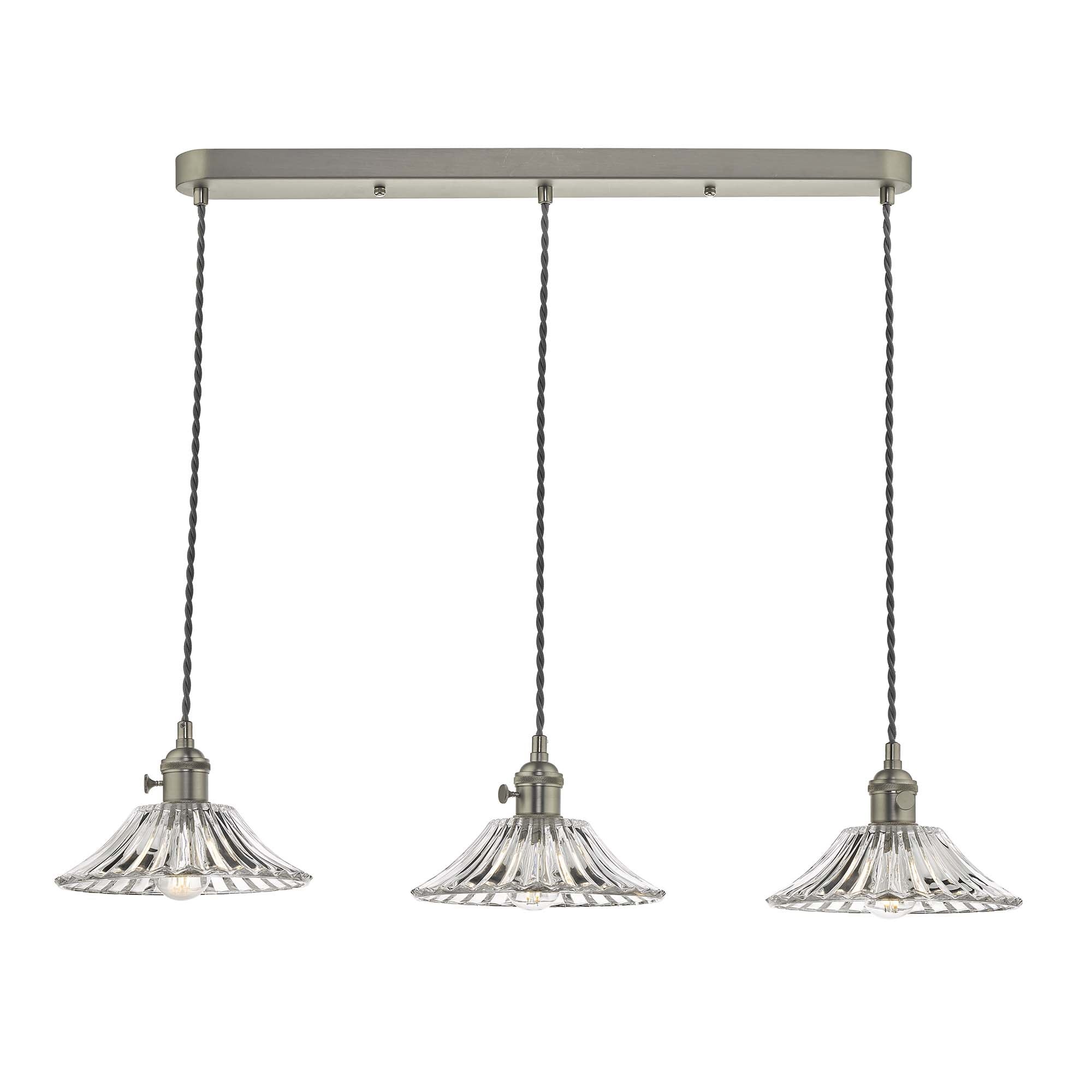 Dar HAD3661-04 Hadano 3 Light Suspension Antique Brass With Flared Glass Shades