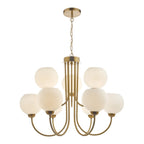 Dar IND1335 Indra 9 Light Pendant Natural Brass With Opal Glass