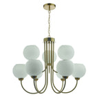 Dar IND1335 Indra 9 Light Pendant Natural Brass With Opal Glass