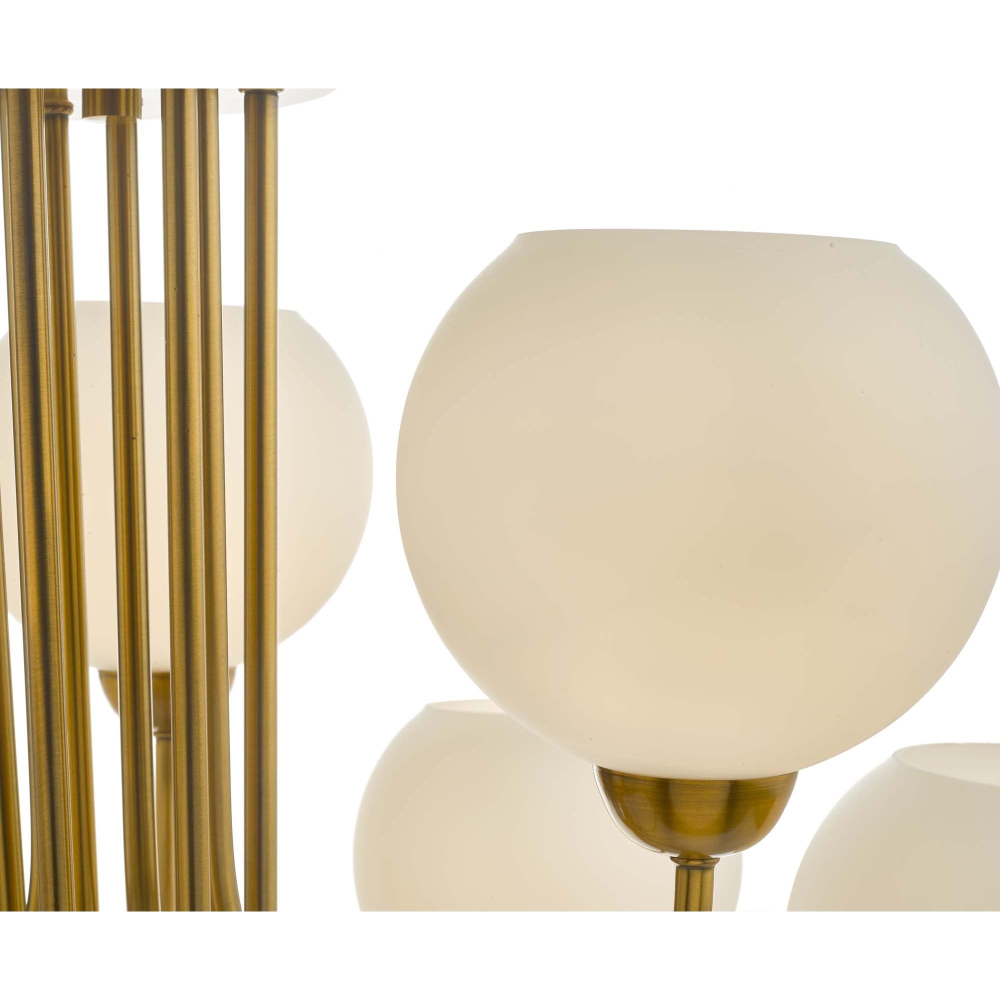 Dar IND1335 Indra 9 Light Pendant Natural Brass With Opal Glass