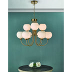 Dar IND1335 Indra 9 Light Pendant Natural Brass With Opal Glass