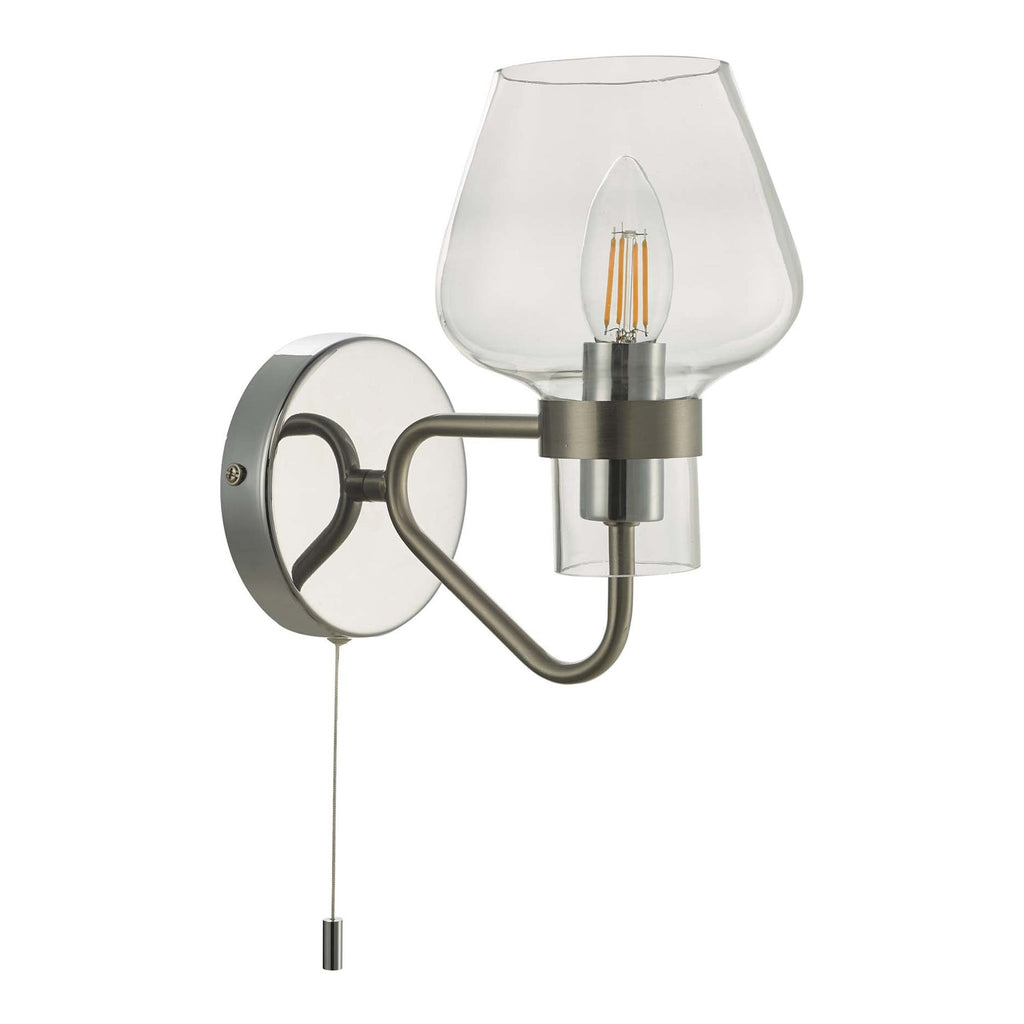 Dar KET0746 Keta 1 Light Wall Light Satin Chrome And Polished Chrome