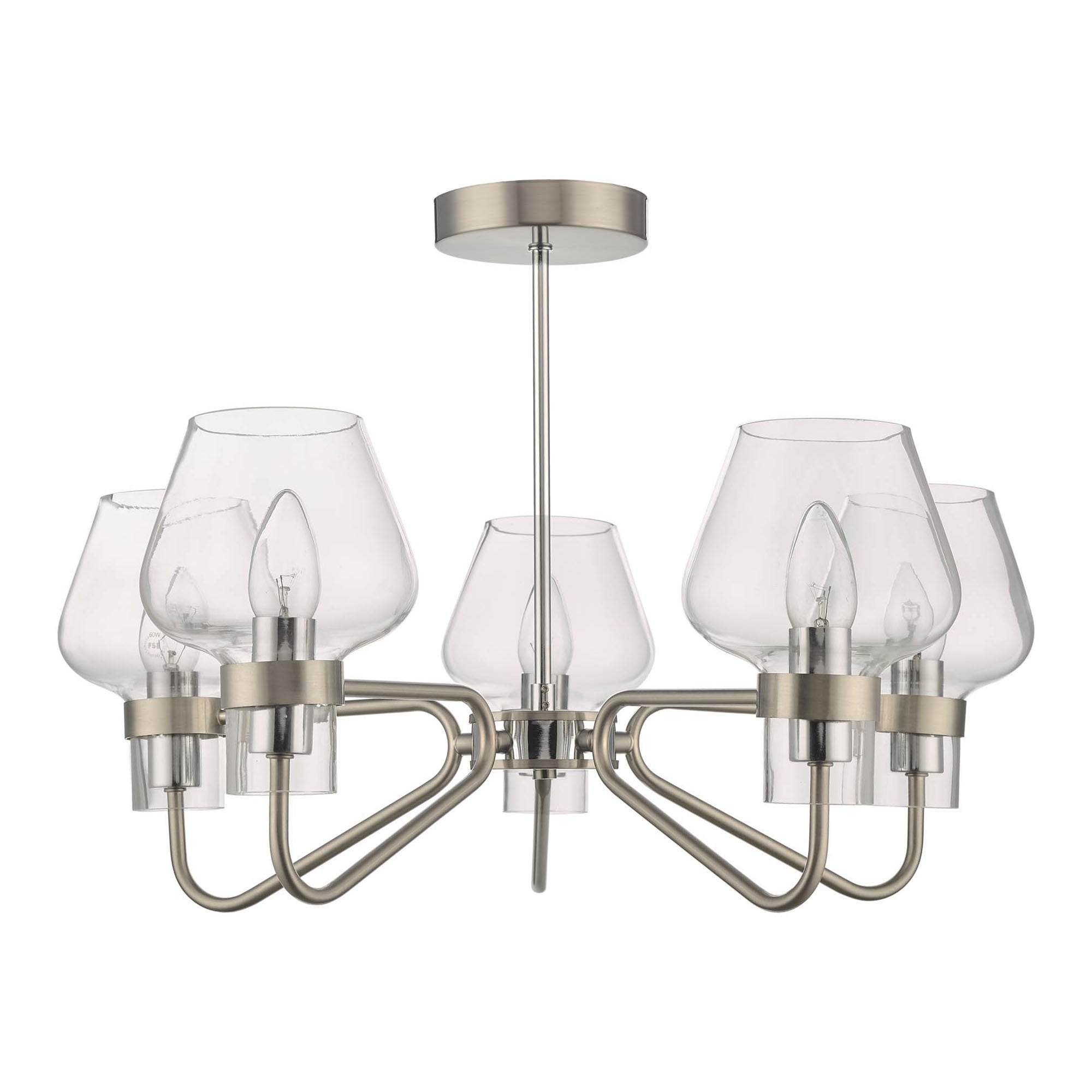 Dar KET5446 Keta 5 Light Semi Flush Satin Chrome And Polished Chrome