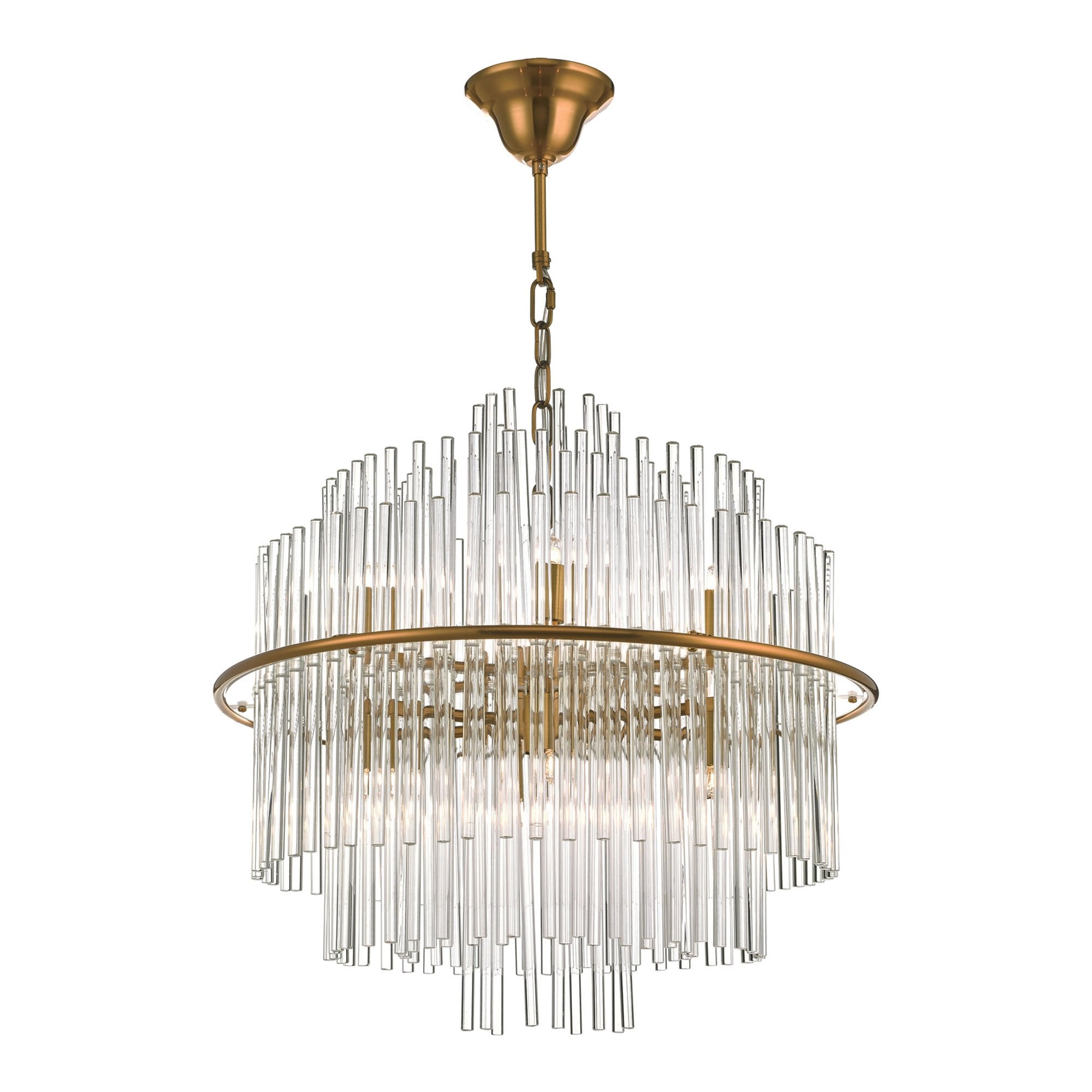 Dar LUK1735 Lukas 13 Light Pendant Brushed Antique Gold And Glear Glass