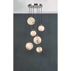 Dar MIK0650 Mikara 6 Light Cluster Pendant Marble Effect Glass And Polished Chrome