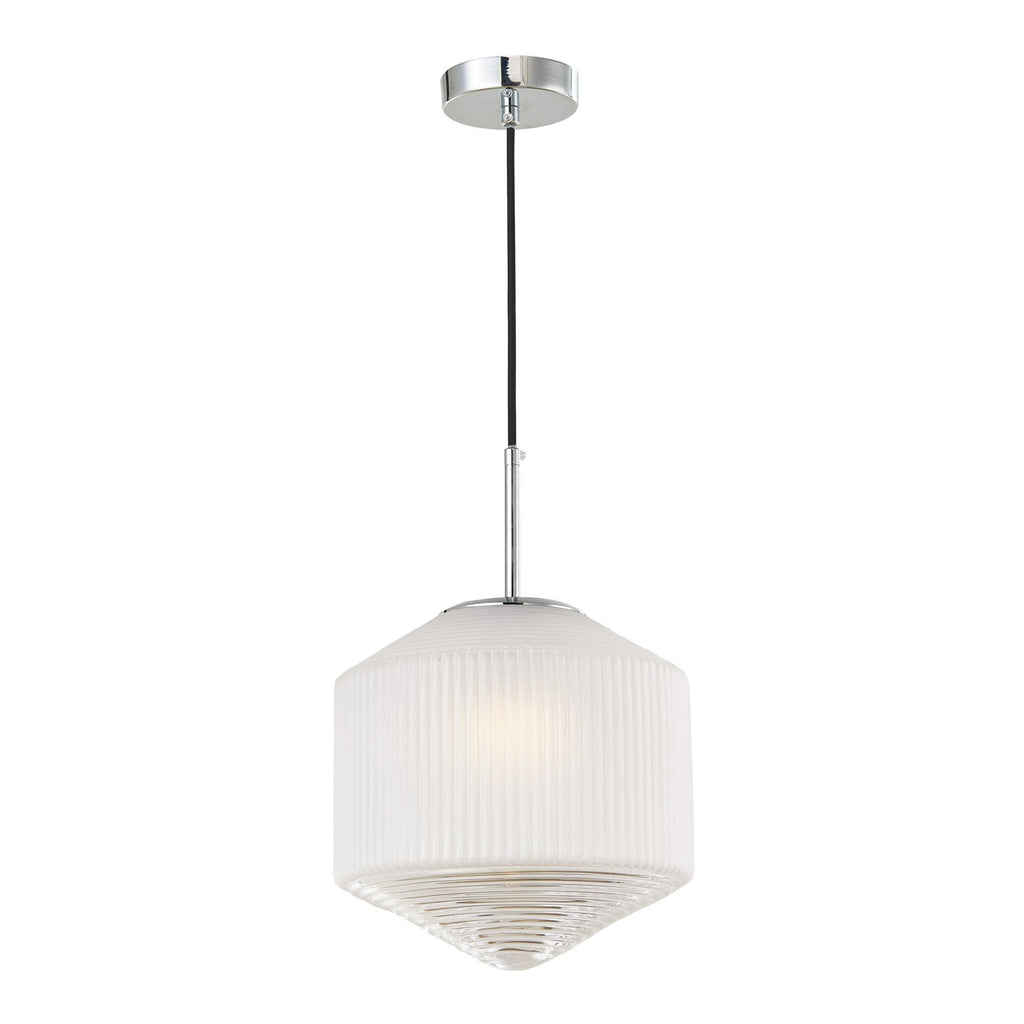 Dar NIS0108 Nisha 1 Light Pendant Polished Chrome And Frosted/Clear Glass