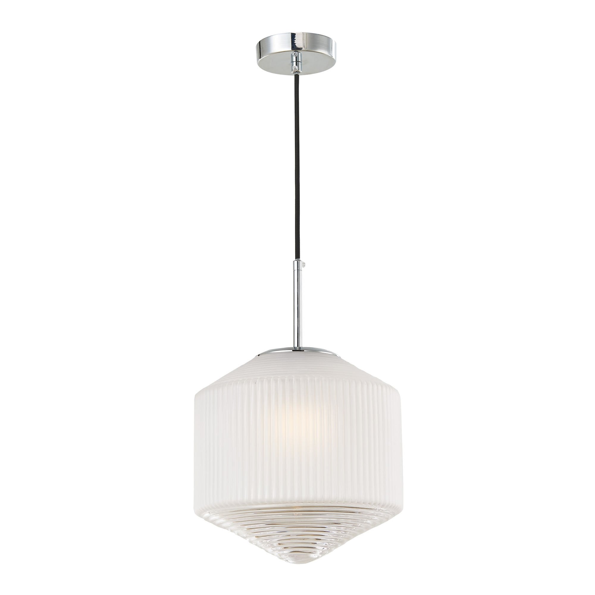 Dar NIS0108 Nisha 1 Light Pendant Polished Chrome And Frosted/Clear Glass