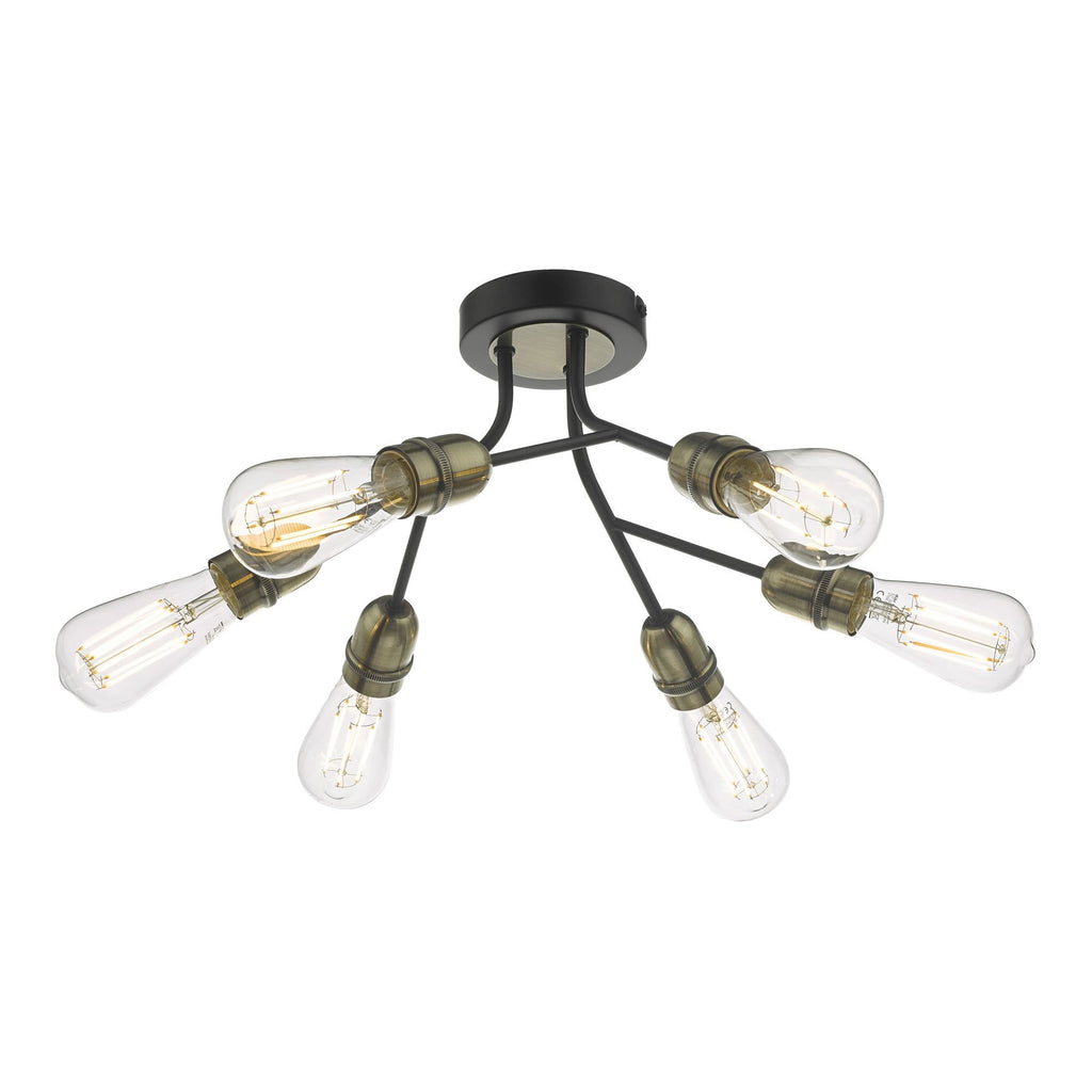 Dar REM0654 Remy 6 Light Semi Flush Black And Antique Brass