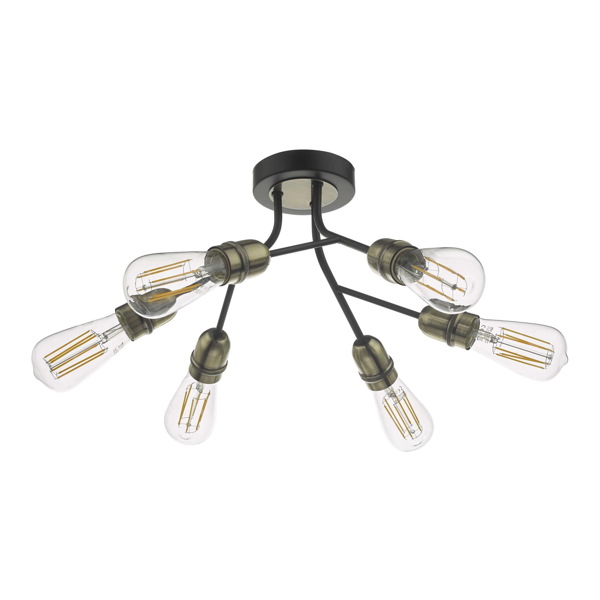 Dar REM0654 Remy 6 Light Semi Flush Black And Antique Brass