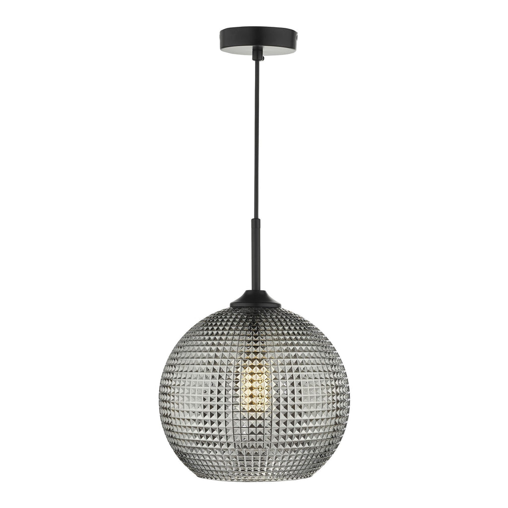 Dar SOR0110 Soren 1 Light Pendant Black And Smoked Textured Glass