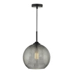 Dar SOR0110 Soren 1 Light Pendant Black And Smoked Textured Glass