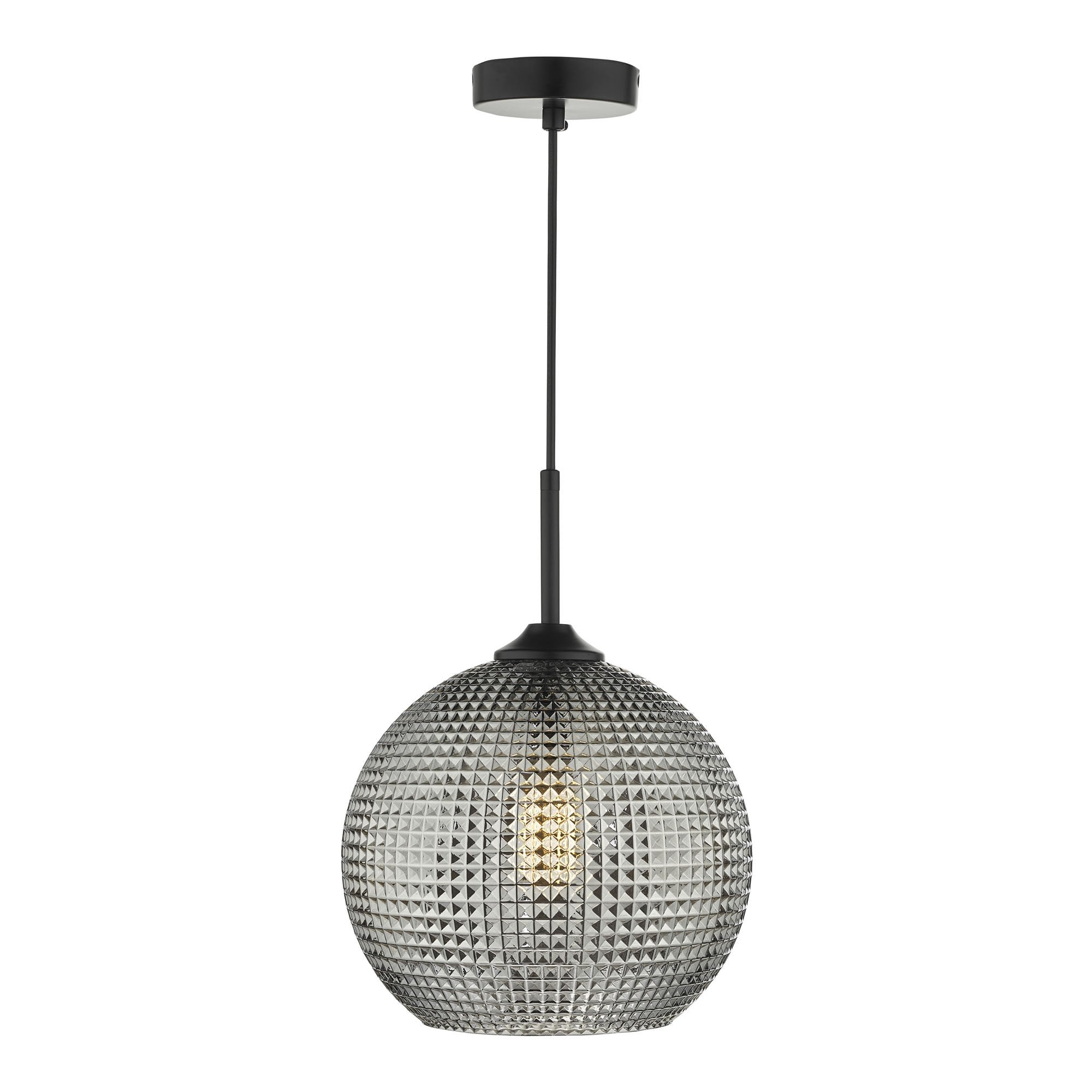 Dar SOR0110 Soren 1 Light Pendant Black And Smoked Textured Glass