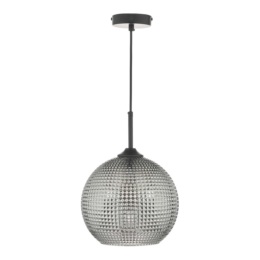 Dar SOR0110 Soren 1 Light Pendant Black And Smoked Textured Glass