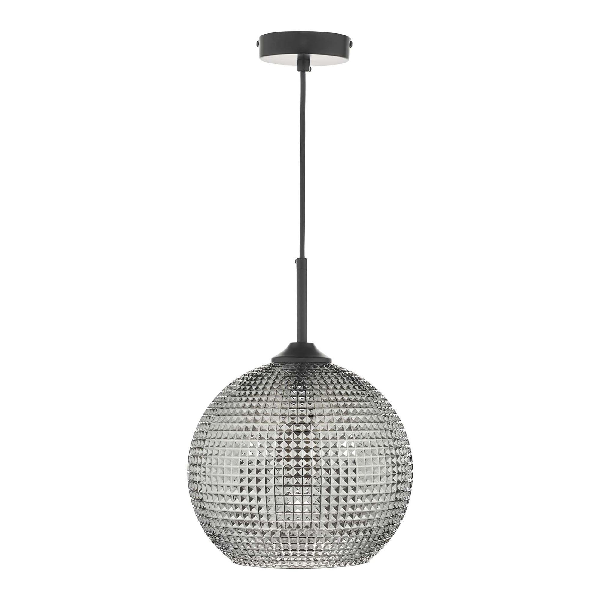 Dar SOR0110 Soren 1 Light Pendant Black And Smoked Textured Glass
