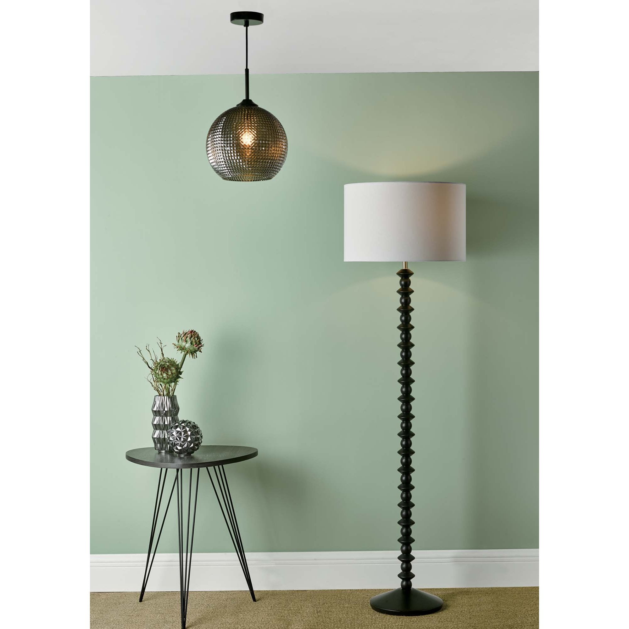 Dar SOR0110 Soren 1 Light Pendant Black And Smoked Textured Glass