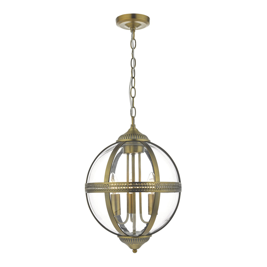 Dar VAN0375 Vanessa 3 Light Pendant Antique Brass And Clear