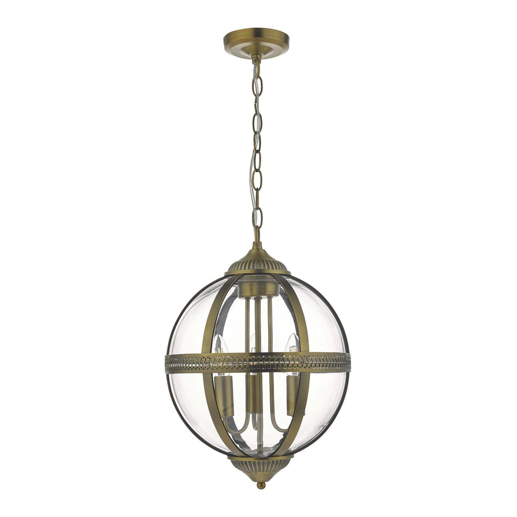 Dar VAN0375 Vanessa 3 Light Pendant Antique Brass And Clear
