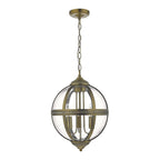 Dar VAN0375 Vanessa 3 Light Pendant Antique Brass And Clear