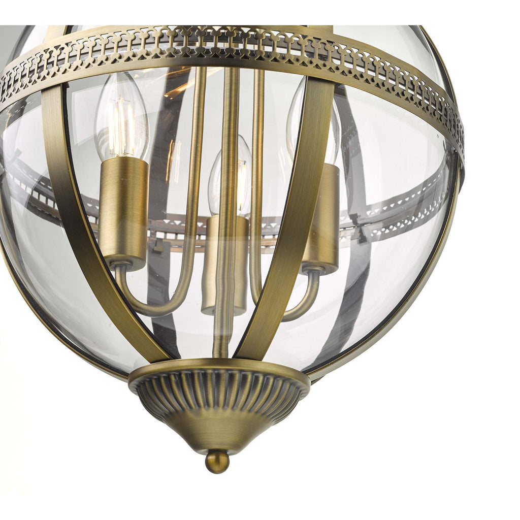 Dar VAN0375 Vanessa 3 Light Pendant Antique Brass And Clear