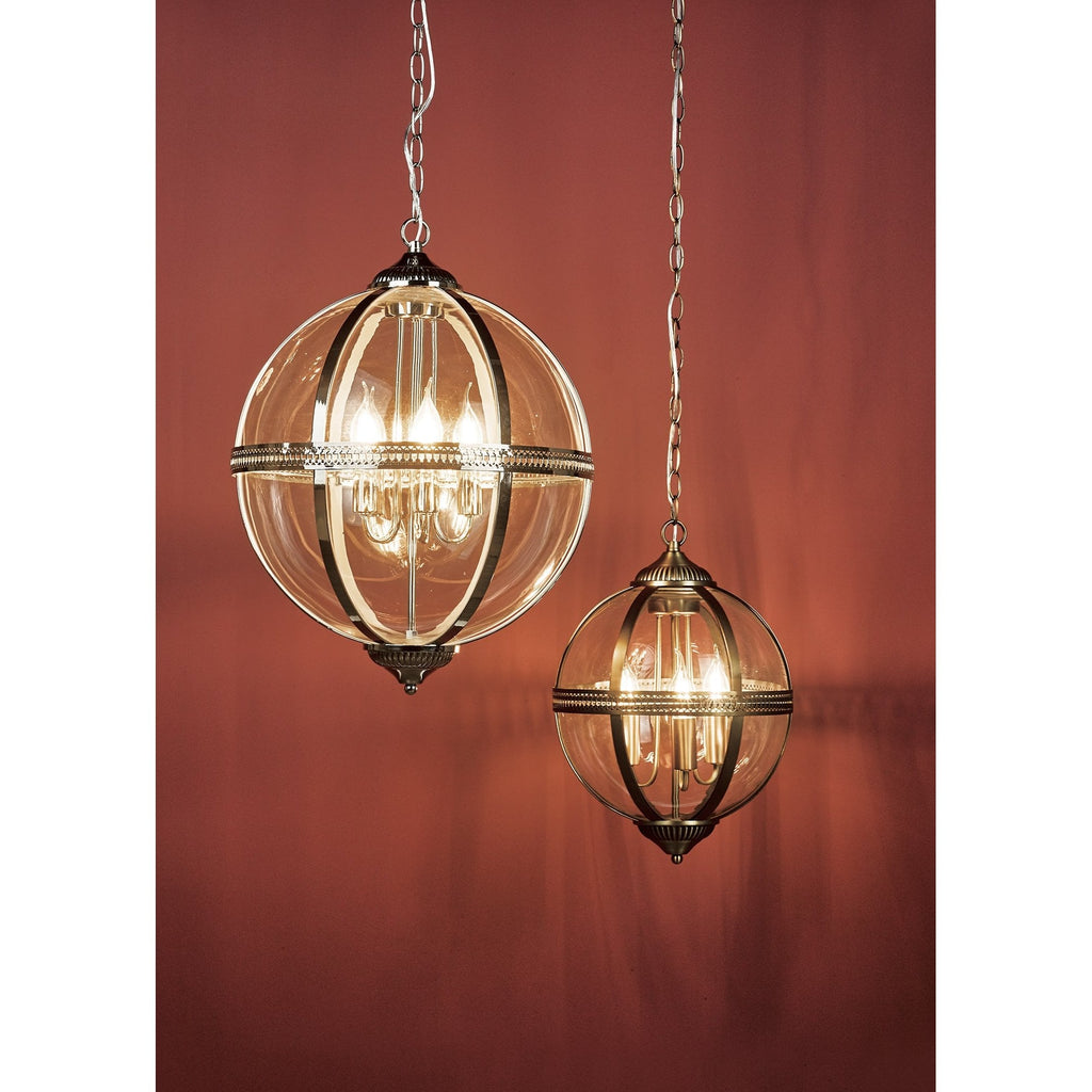 Dar VAN0375 Vanessa 3 Light Pendant Antique Brass And Clear