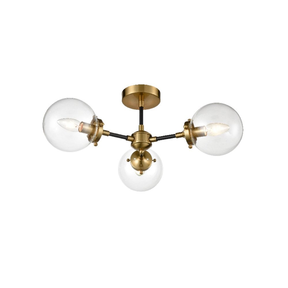 3 Light Ceiling Flush Black / Gold