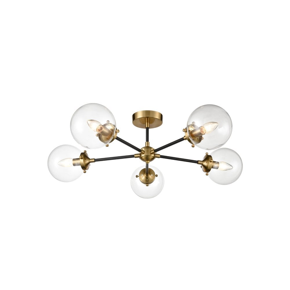 FL2409-5 5 Light Ceiling Matt Black & Antique Gold