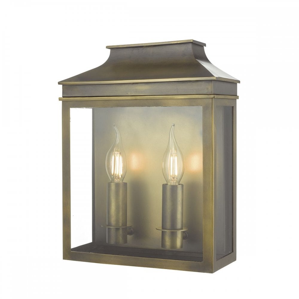 VAP5045 Vapour Outdoor 2 Light Coach Lantern Wall Light Weathered Brass (S)
