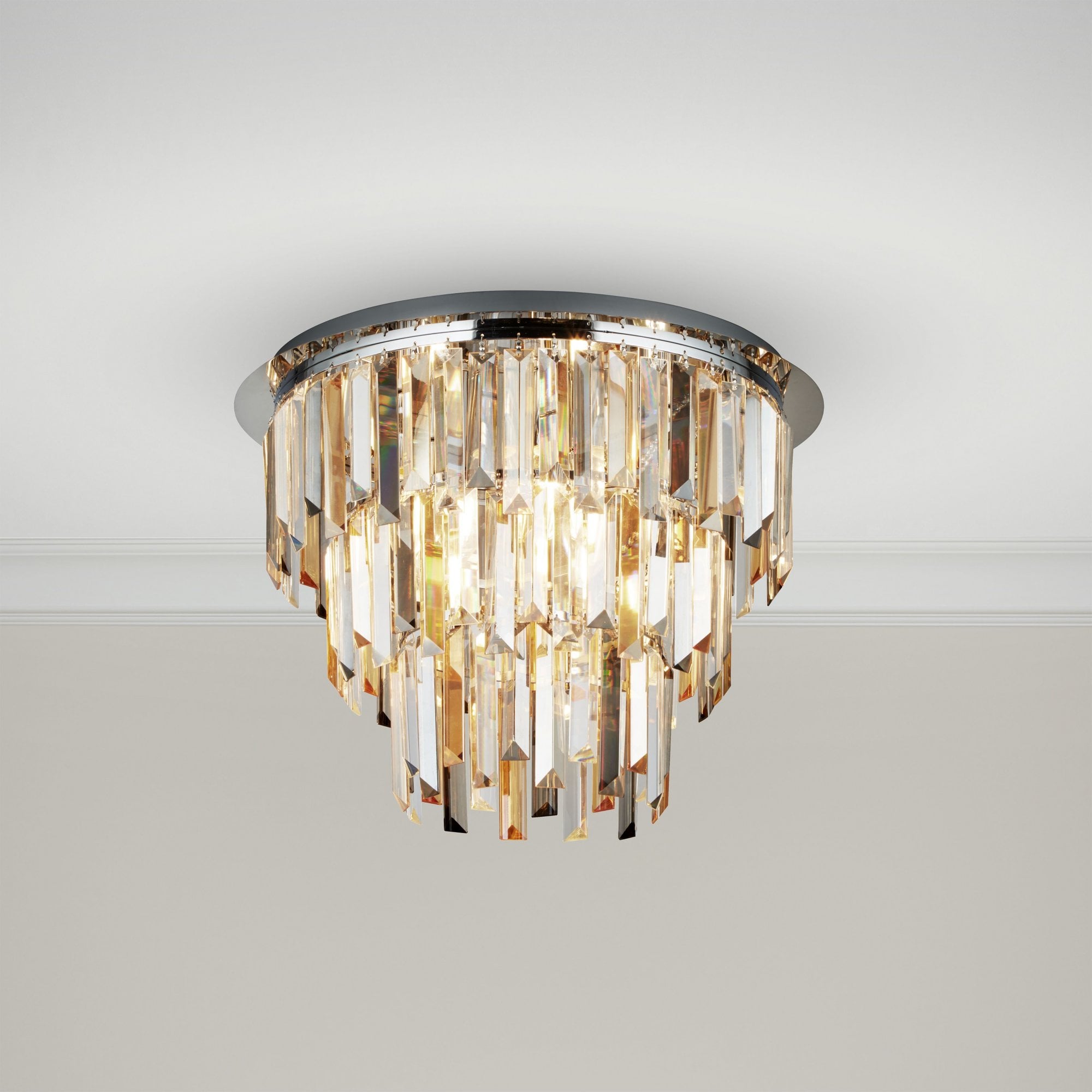 12255CC Clarissa 5 Light Chrome Flush Clear/amber/smokey Crystal Prism Drops