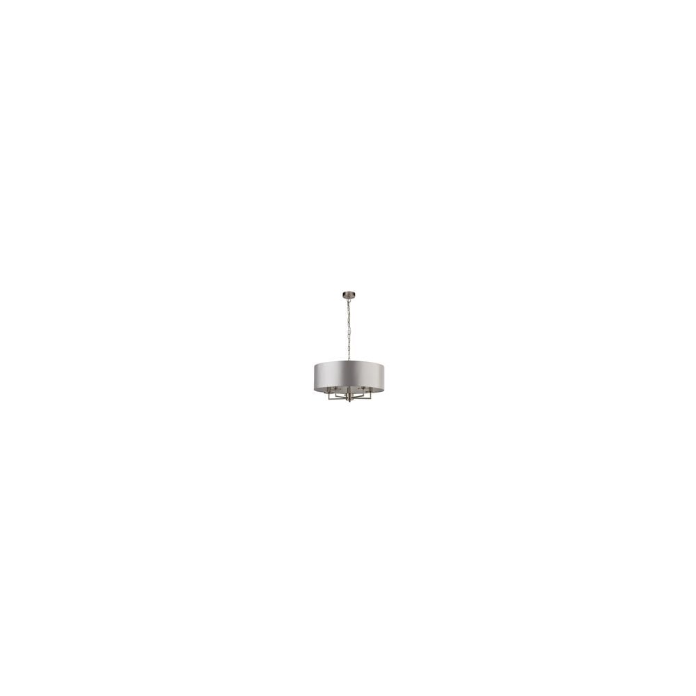 47855SS Knights Bridge 5 Light Satin Silver Pendant Silver Faux Silk Shade