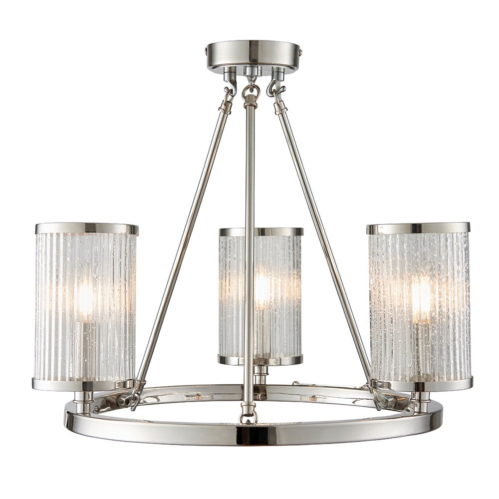 76261 Easton 3 Light Semi Flush Ceiling Light Bright Nickel