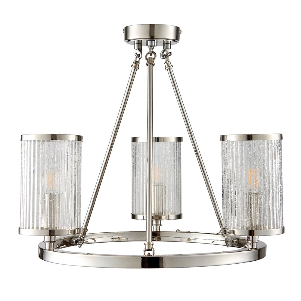 76261 Easton 3 Light Semi Flush Ceiling Light Bright Nickel