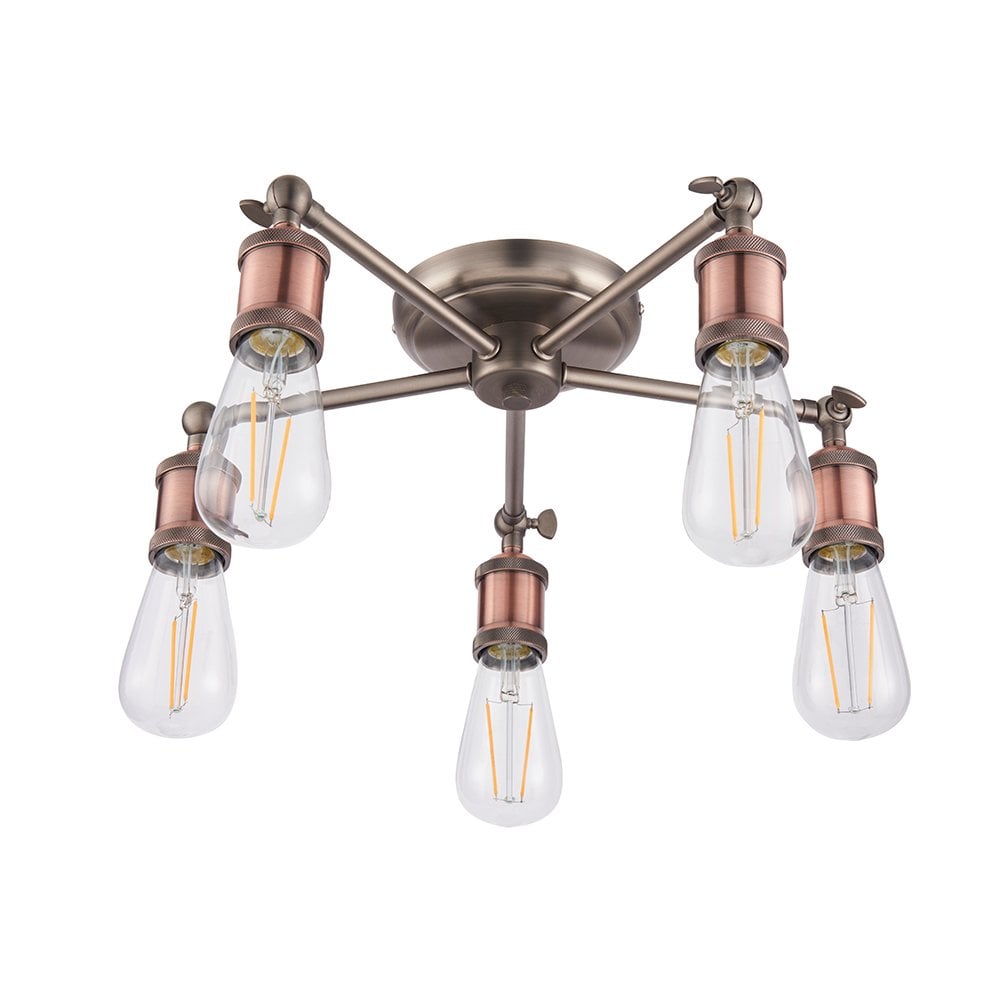76336 Hal 5 Light Semi Flush Ceiling Light Aged Pewter