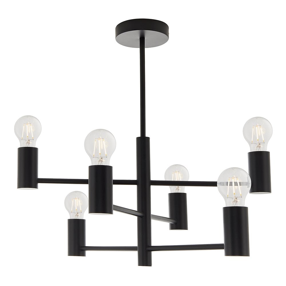76502 Studio 6 Light Semi Flush Ceiling Light Matt Black