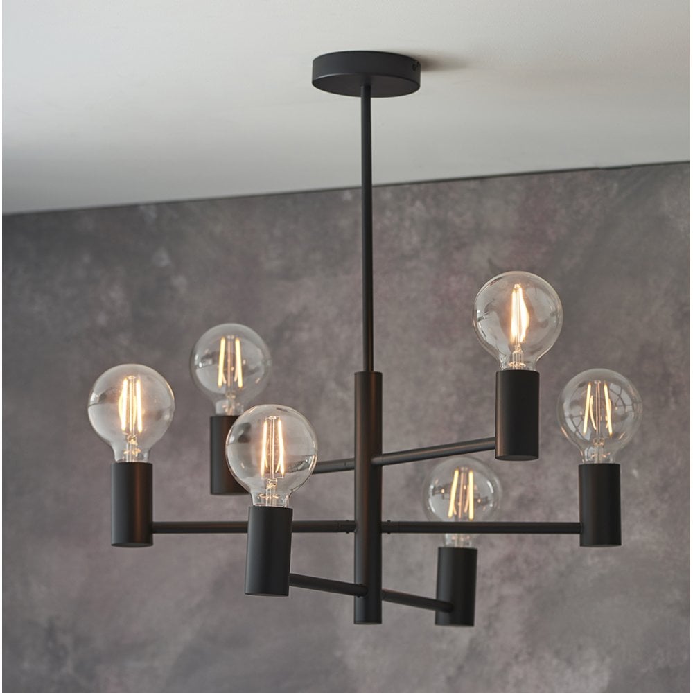 76502 Studio 6 Light Semi Flush Ceiling Light Matt Black