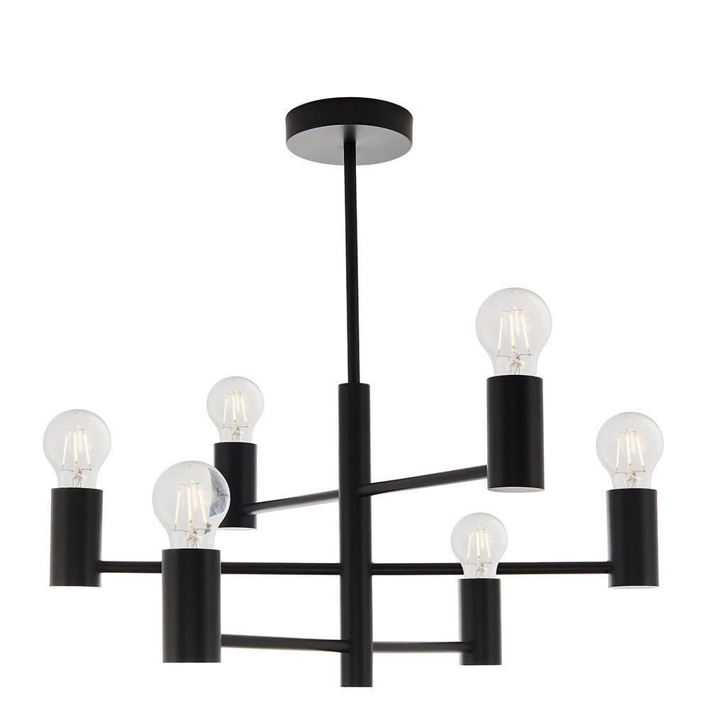 76502 Studio 6 Light Semi Flush Ceiling Light Matt Black