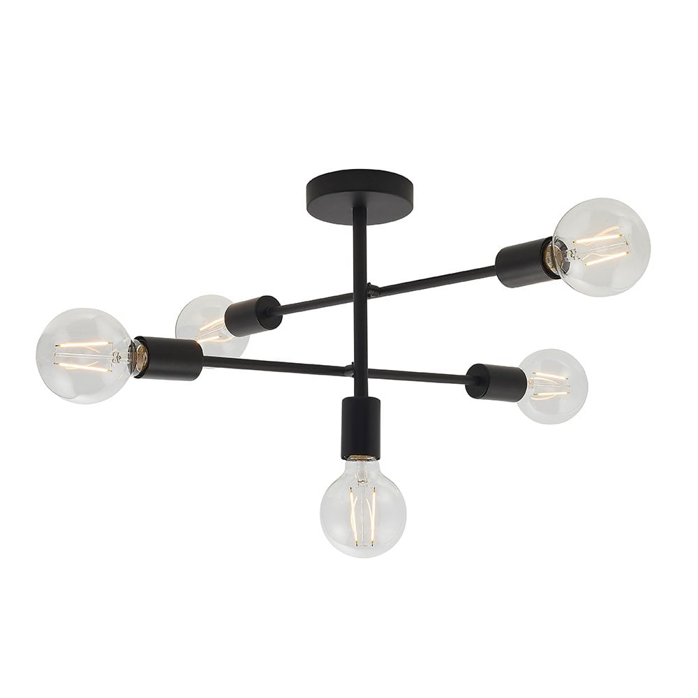 79502 Studio 5 Light Semi Flush Ceiling Light Matt Black