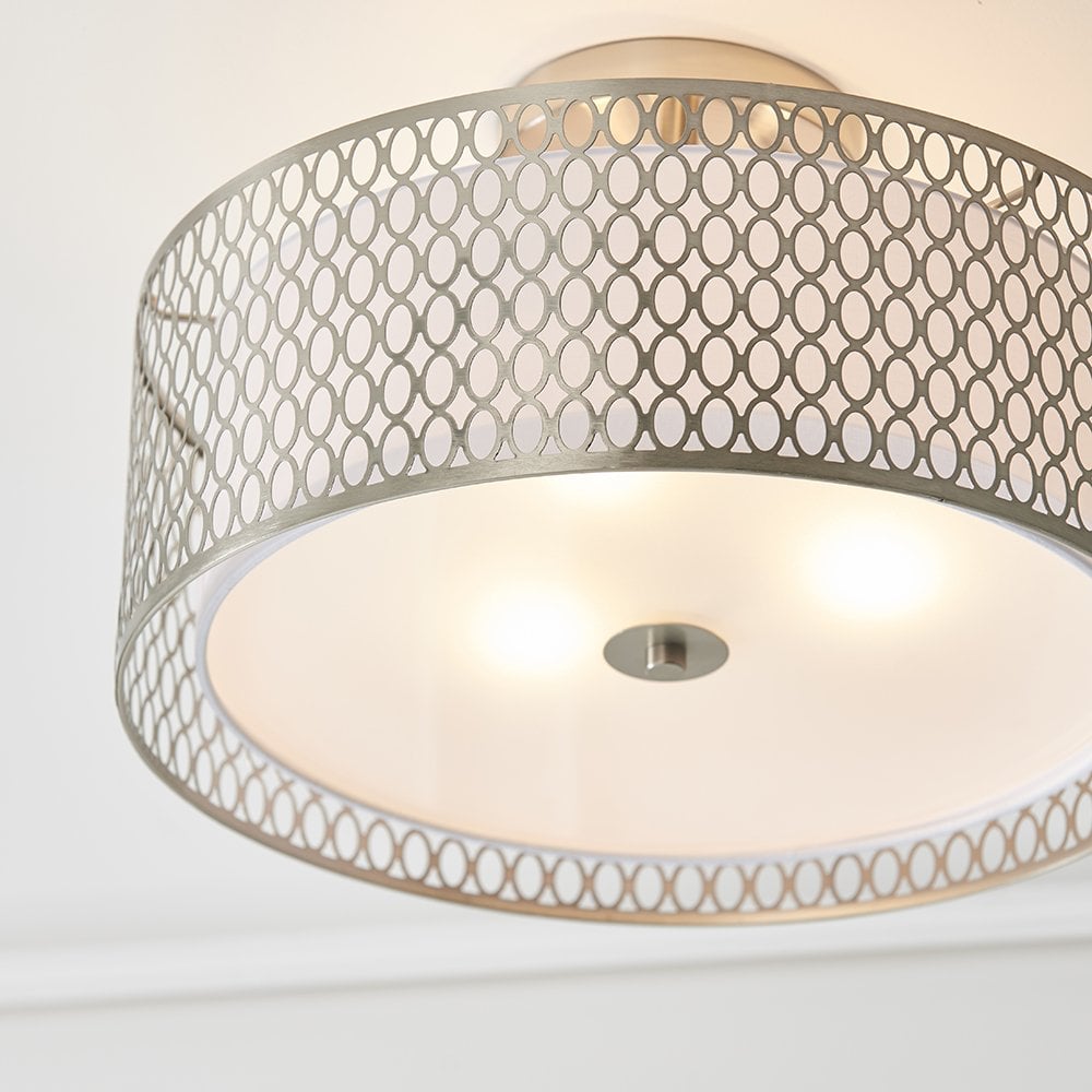 81966 Cordero 3 Light Flush Ceiling Light Satin Nickel Plate