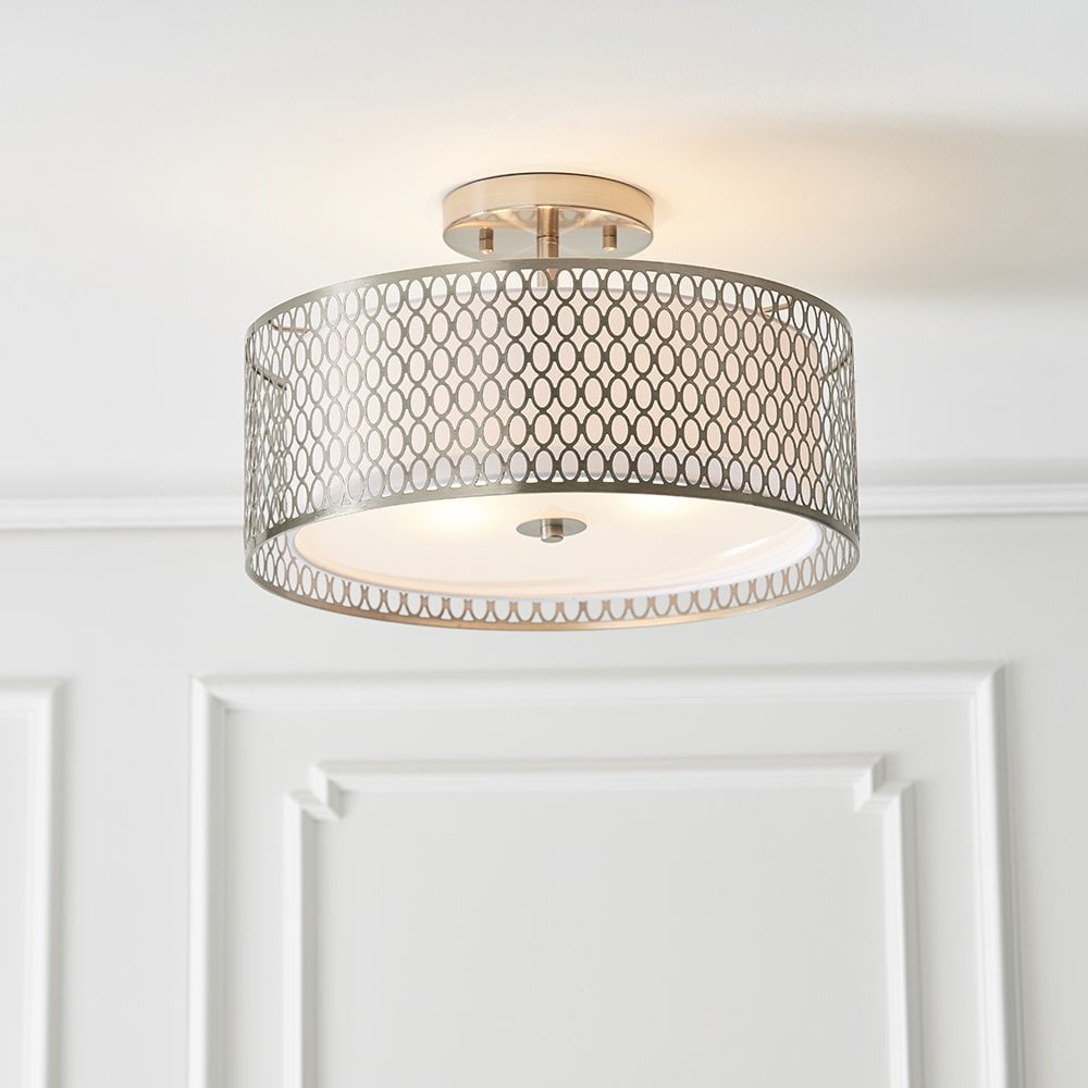 81966 Cordero 3 Light Flush Ceiling Light Satin Nickel Plate
