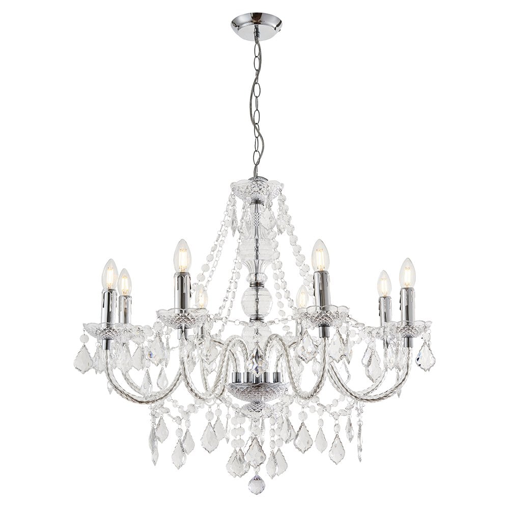 308-8CL Clarence 8 Light Pendant Clear Acrylic & Chrome Plate