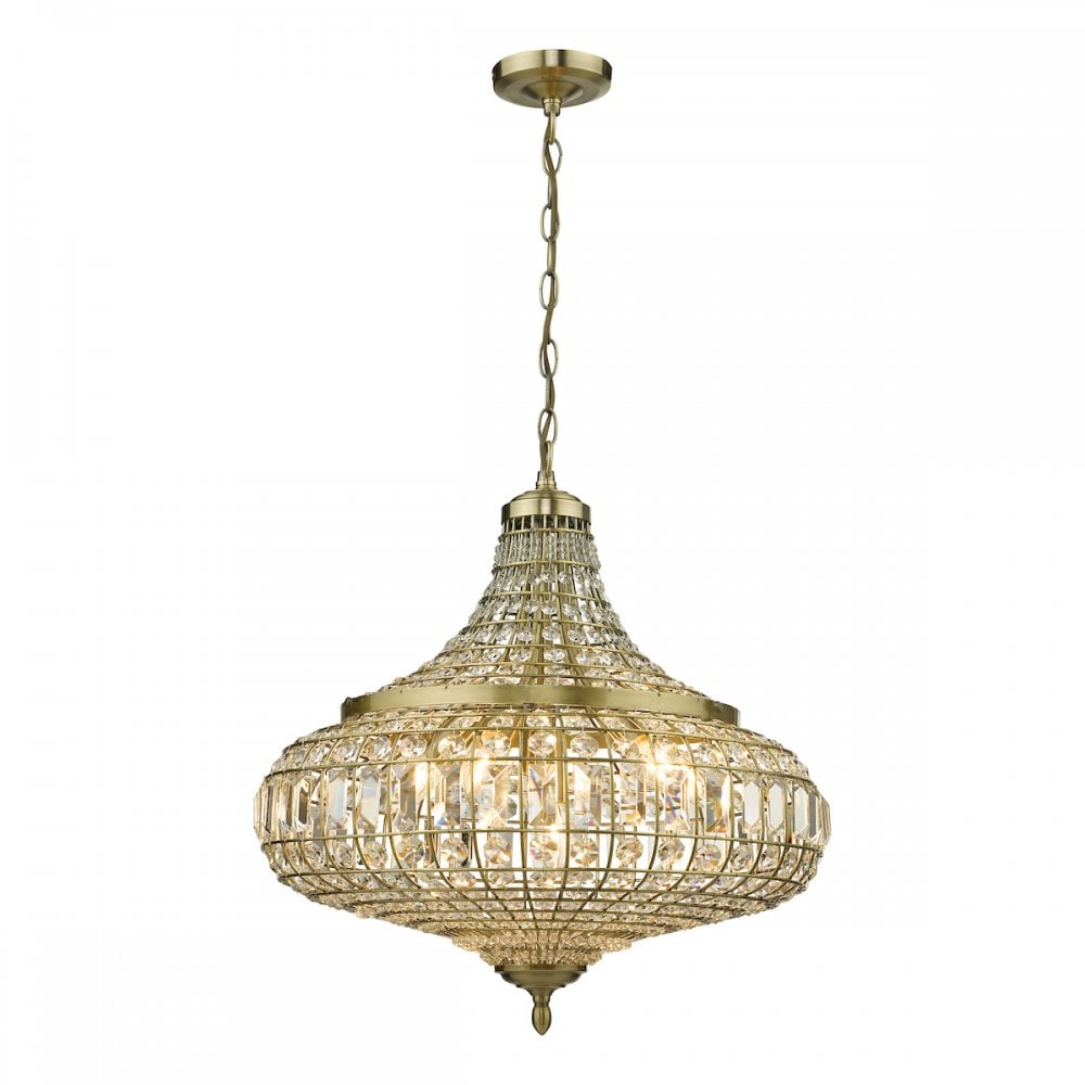 Dar ASM0675 Asmara 6 Light Pendant Antique Brass Crystal