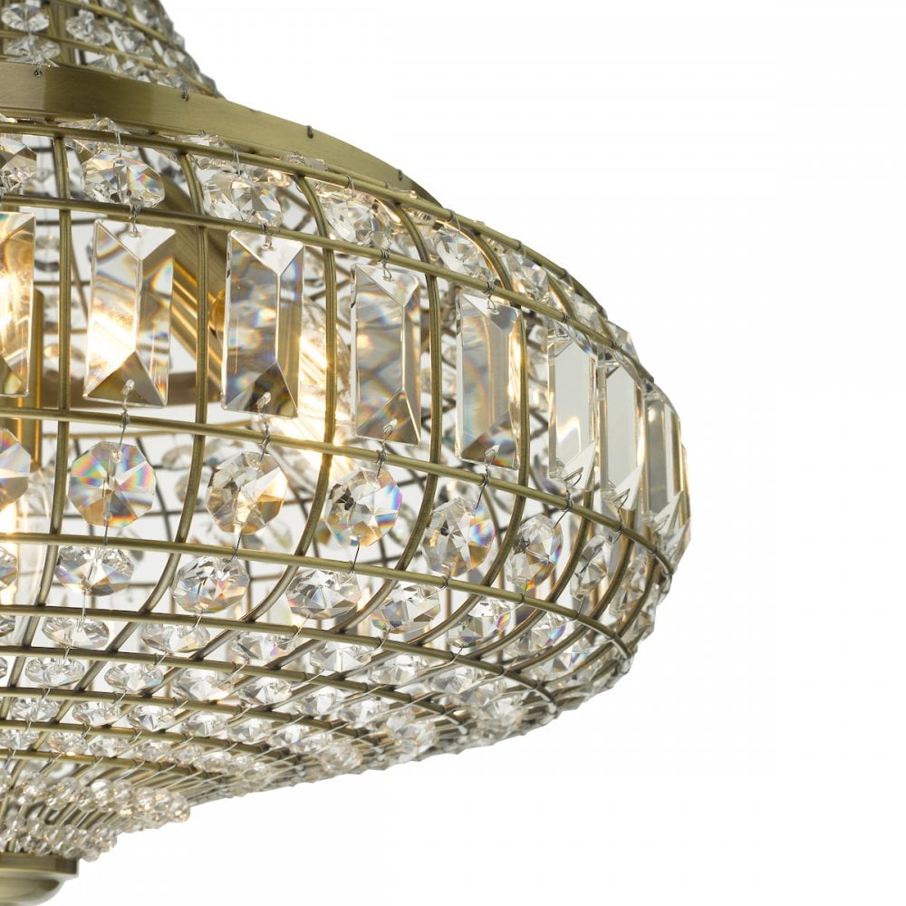 Dar ASM0675 Asmara 6 Light Pendant Antique Brass Crystal