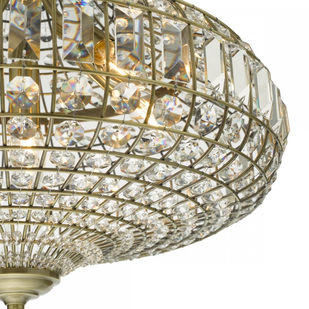 Dar ASM0675 Asmara 6 Light Pendant Antique Brass Crystal