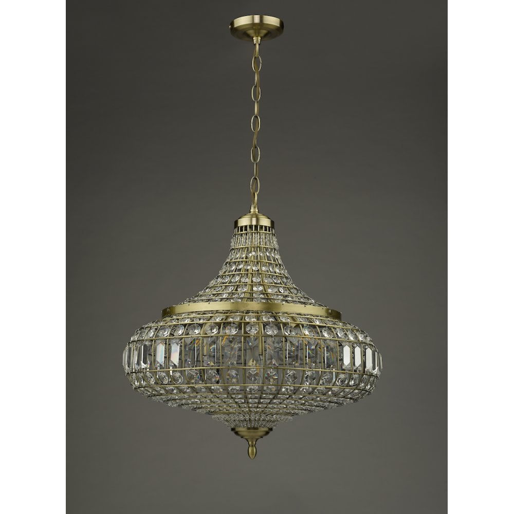Dar ASM0675 Asmara 6 Light Pendant Antique Brass Crystal