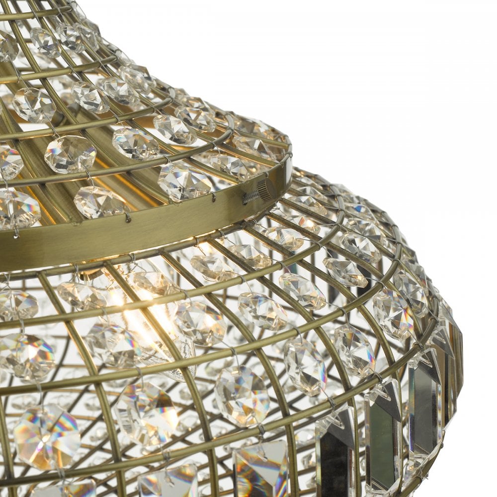 Dar ASM0675 Asmara 6 Light Pendant Antique Brass Crystal