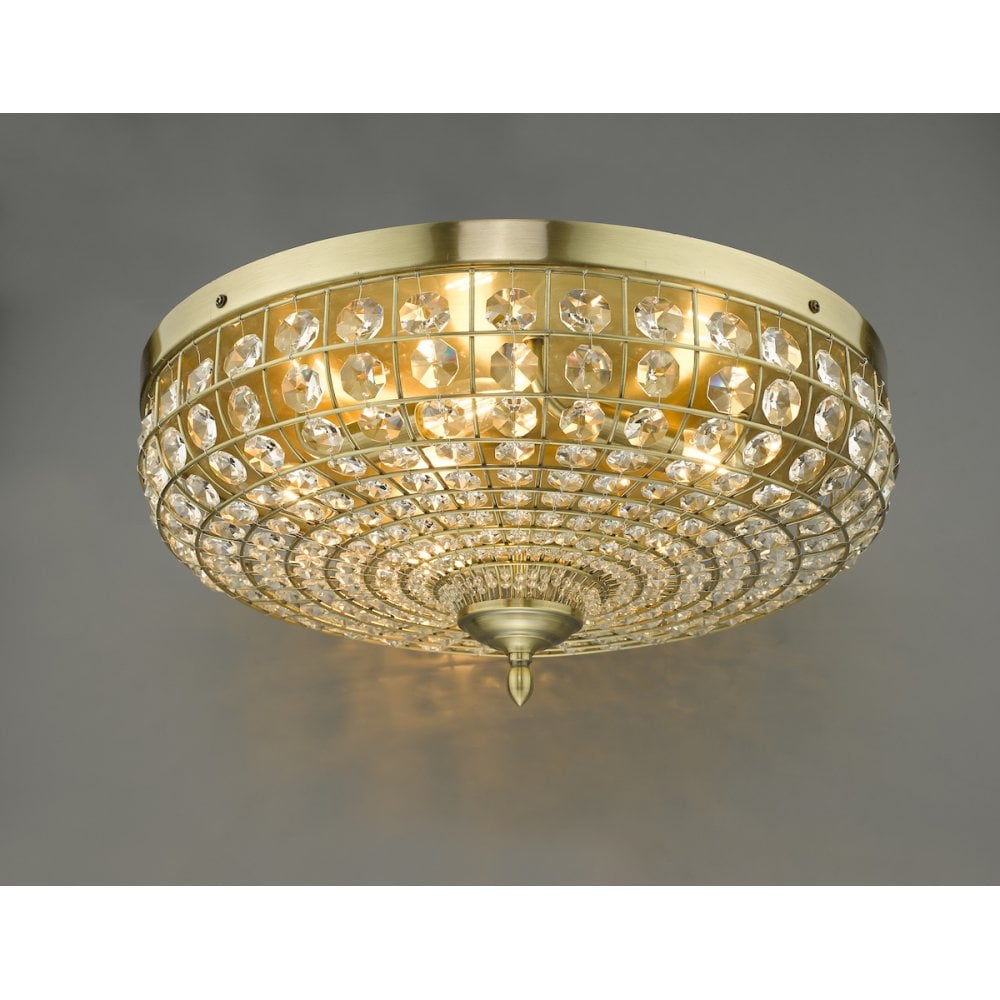 Dar ASM5475 Asmara 5 Light Flush Antique Brass Crystal
