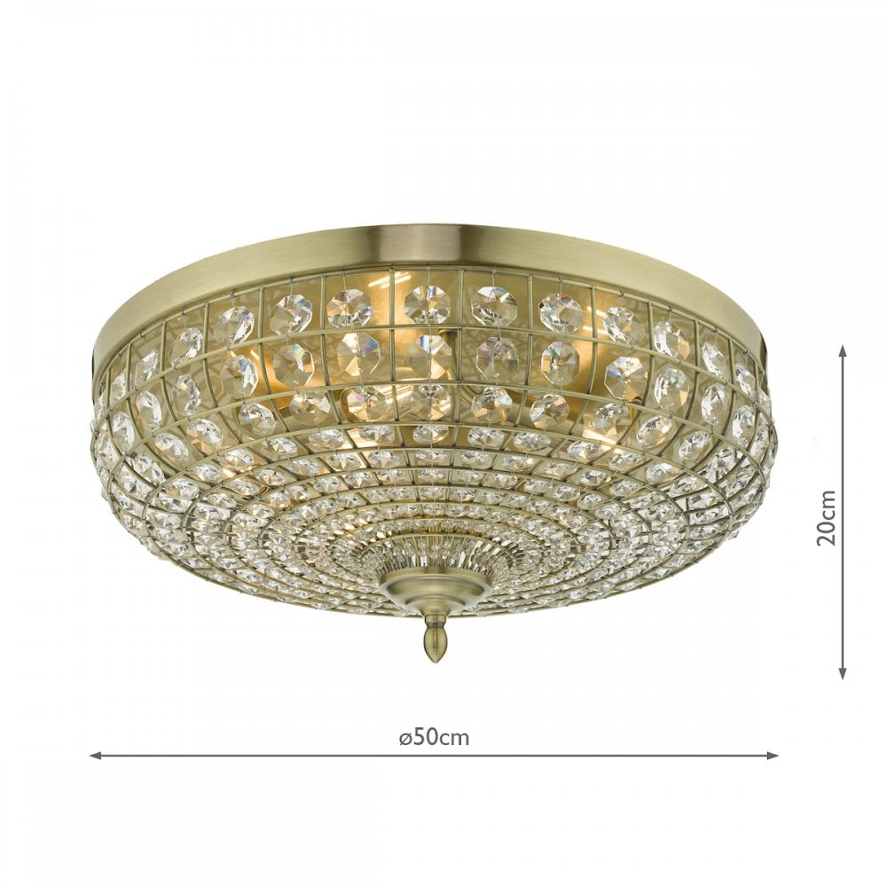 Dar ASM5475 Asmara 5 Light Flush Antique Brass Crystal