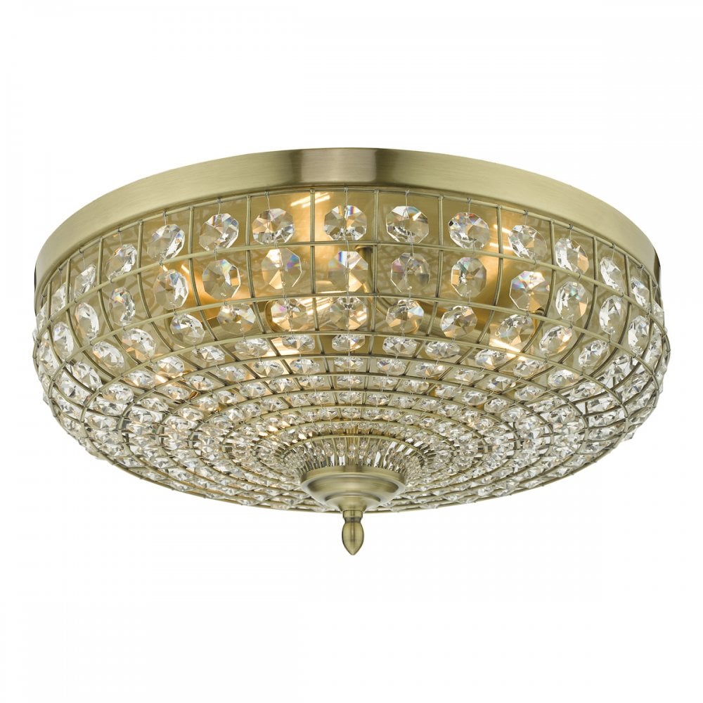 Dar ASM5475 Asmara 5 Light Flush Antique Brass Crystal