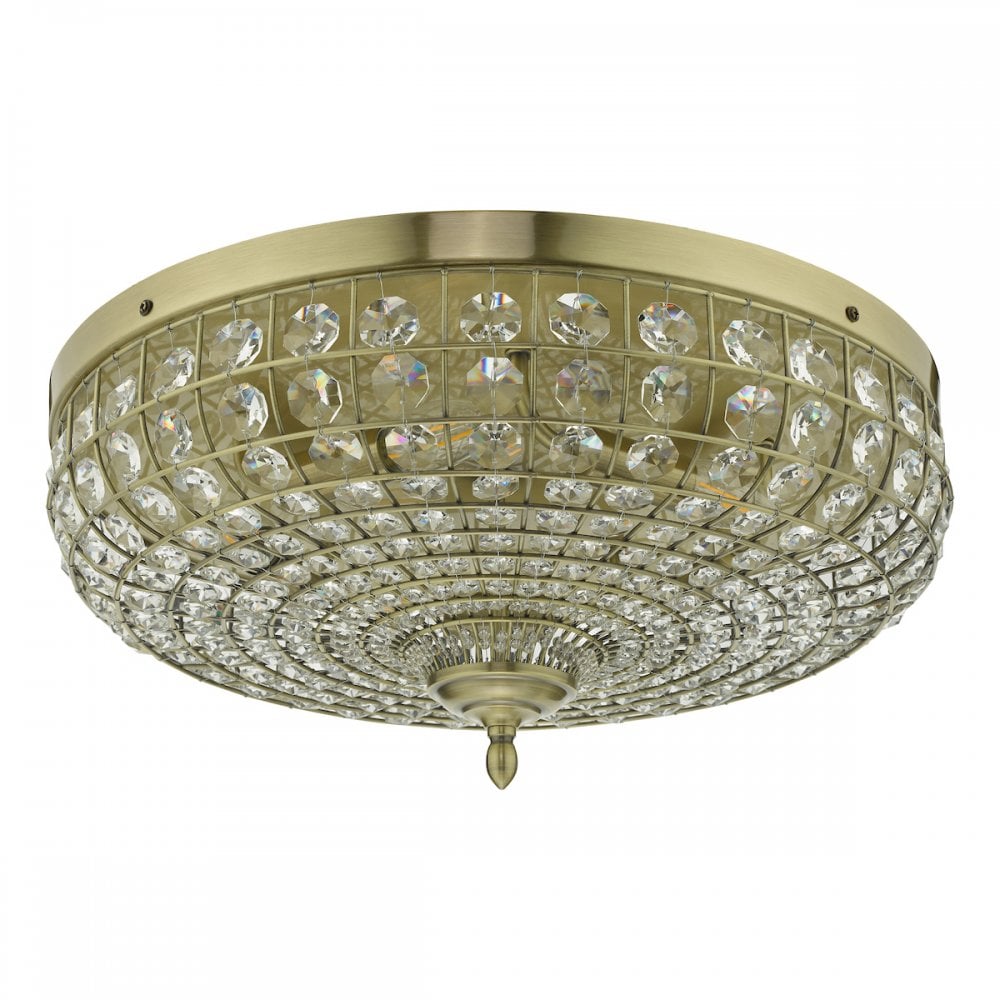 Dar ASM5475 Asmara 5 Light Flush Antique Brass Crystal