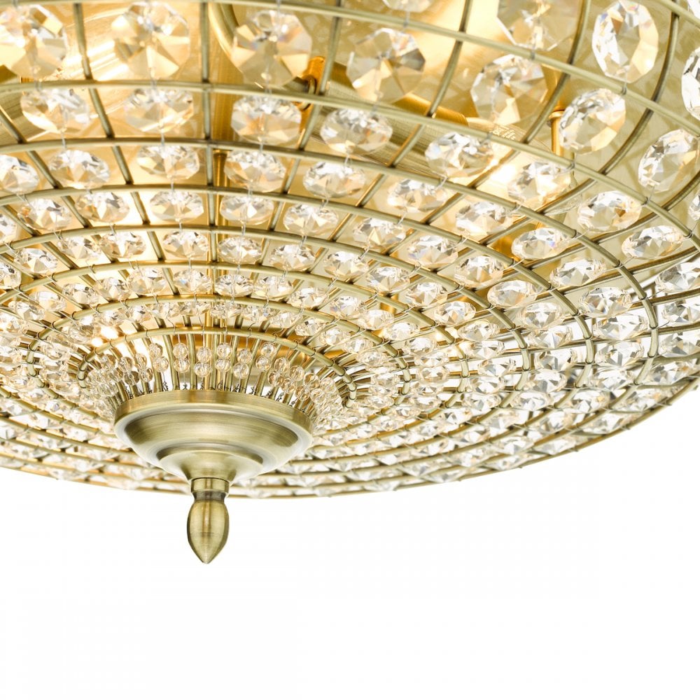 Dar ASM5475 Asmara 5 Light Flush Antique Brass Crystal