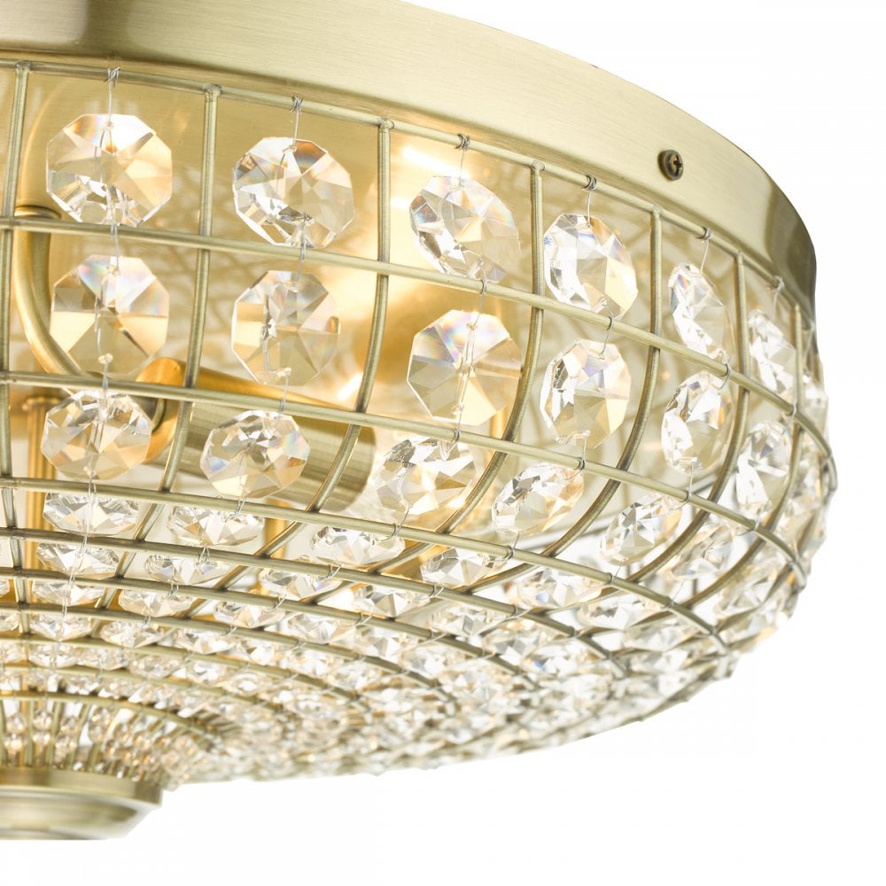Dar ASM5475 Asmara 5 Light Flush Antique Brass Crystal
